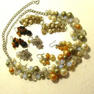 Beaded Clusters Earrings and Mix and Match Set Necklace Estate FInd Homemade